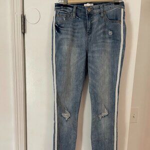 Distressed Skinny Jeans with White Stripe